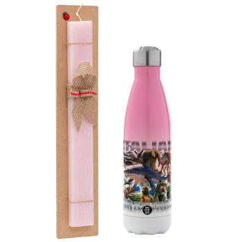 Italian Brainrot, Πασχαλινή Λαμπάδα με Μεταλλικό παγούρι θερμός Ροζ/Λευκό (Stainless steel), διπλού τοιχώματος, 500ml & κερί αρωματικό πλακέ (30cm) (ΡΟΖ)