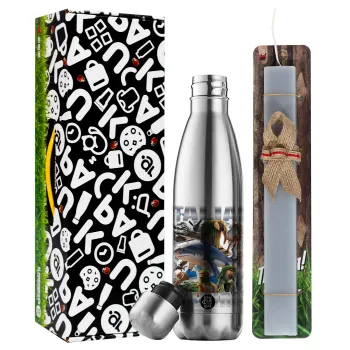 Italian Brainrot, Easter Set, metallic stainless thermos flask (500ml) & scented flat Easter candle (30cm) (GRAY)