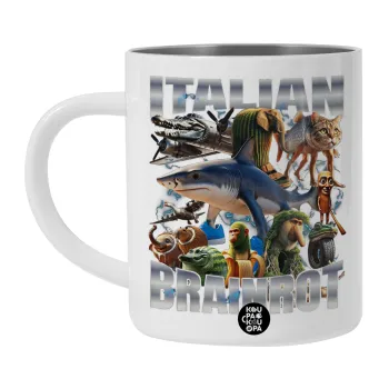 Italian Brainrot, Λευκή Ανοξείδωτη Μεταλλική Κούπα 450ml - Διπλού Τοιχώματος 