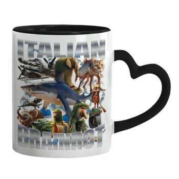 Italian Brainrot, Κούπα καρδιά χερούλι μαύρη, κεραμική, 330ml