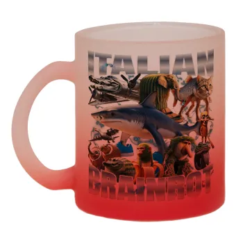 Italian Brainrot, Κούπα γυάλινη δίχρωμη με βάση το κόκκινο ματ, 330ml