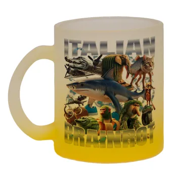 Italian Brainrot, Κούπα γυάλινη δίχρωμη με βάση το κίτρινο ματ, 330ml