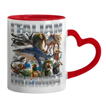 Italian Brainrot, Mug heart red handle, ceramic, 330ml