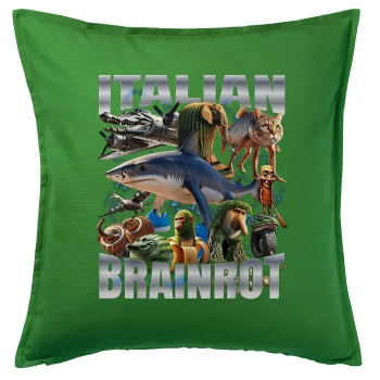 Italian Brainrot, Μαξιλάρι καναπέ Πράσινο 100% βαμβάκι, περιέχεται το γέμισμα (50x50cm)