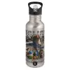 Water bottle Silver with straw, stainless steel 600ml