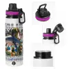 Metallic water bottle with safety lid, 850ml aluminum