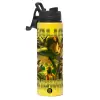Metallic water bottle with safety lid, 850ml aluminum