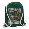 Τσάντα πλάτης πουγκί GYMBAG BOTTLE GREEN, με τσέπη (40x48cm) & χονδρά λευκά κορδόνια