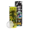 Neon Yellow Travel Tumbler θερμό, μεταλλικό καλαμάκι(Ανωξείδωτο 304 Food grade, BPA free, 600ml)