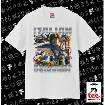 Italian Brainrot, Κλασικό T-Shirt, διπλής ραφής, χωρίς πλευρικές ραφές ΛΕΥΚΟ από 100% βαμβάκι. Vegan & OEKO-TEX πιστοποιημένο.