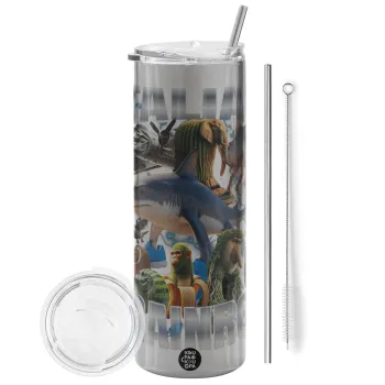 Italian Brainrot, Tumbler stainless steel Silver 600ml, with metal straw & cleaning brush
