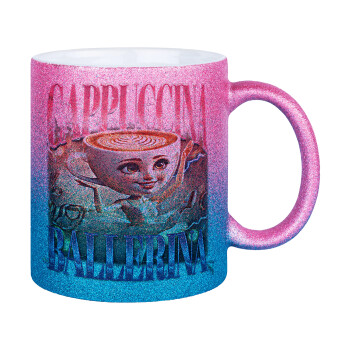 BALLERINA CAPUCHINA FUNK, Κούπα Χρυσή/Μπλε Glitter, κεραμική, 330ml