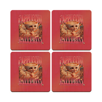 BALLERINA CAPUCHINA FUNK, ΣΕΤ x4 Σουβέρ ξύλινα τετράγωνα plywood (9cm)