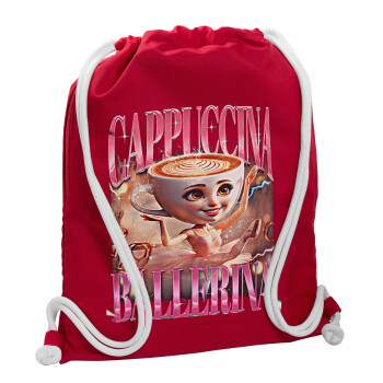 BALLERINA CAPUCHINA FUNK, Backpack pouch GYMBAG Red, with pocket (40x48cm) & thick cords