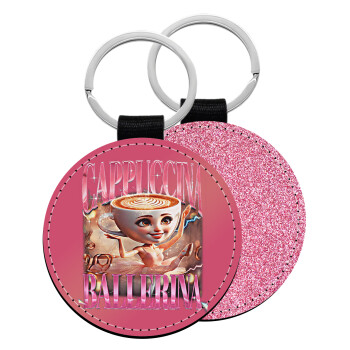 BALLERINA CAPUCHINA FUNK, Μπρελόκ Δερματίνη, στρογγυλό ΡΟΖ (5cm)