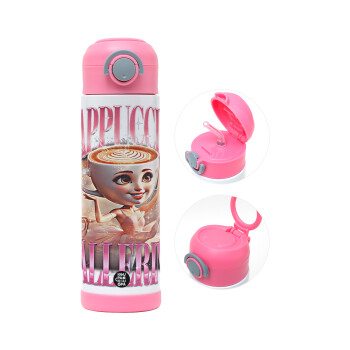 BALLERINA CAPUCHINA FUNK, Παιδικό παγούρι θερμό, ανοξείδωτο, με καλαμάκι ασφαλείας, ΡΟΖ (500ml)