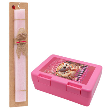 BALLERINA CAPUCHINA FUNK, Easter Set, children's snack container PINK & scented flat Easter candle (30cm) (PINK)
