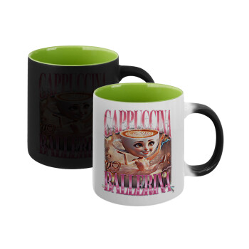 BALLERINA CAPUCHINA FUNK, Κούπα Μαγική εσωτερικό πράσινο, κεραμική 330ml που αλλάζει χρώμα με το ζεστό ρόφημα