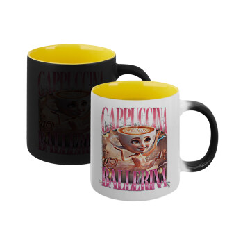 BALLERINA CAPUCHINA FUNK, Κούπα Μαγική εσωτερικό κίτρινη, κεραμική 330ml που αλλάζει χρώμα με το ζεστό ρόφημα
