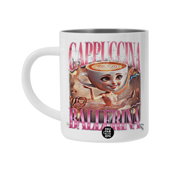 BALLERINA CAPUCHINA FUNK, Λευκή Ανοξείδωτη Μεταλλική Κούπα 450ml - Διπλού Τοιχώματος 