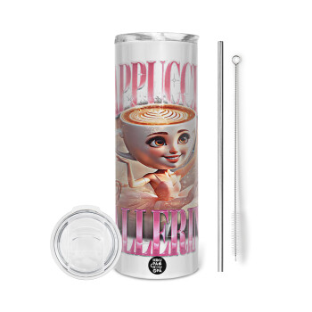 BALLERINA CAPUCHINA FUNK, Tumbler ποτήρι θερμό από ανοξείδωτο ατσάλι 600ml, με μεταλλικό καλαμάκι & βούρτσα καθαρισμού