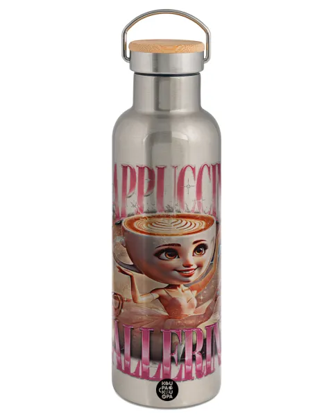 BALLERINA CAPUCHINA FUNK — Stainless steel Silver with wooden lid (bamboo), double wall, 750ml