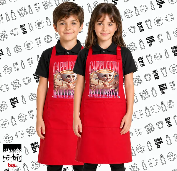 BALLERINA CAPUCHINA FUNK — Red kids' full-length kitchen apron with pockets (one size, kids)