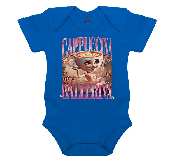 BALLERINA CAPUCHINA FUNK — Short-sleeve baby bodysuit, cobalt blue, 100% organic cotton