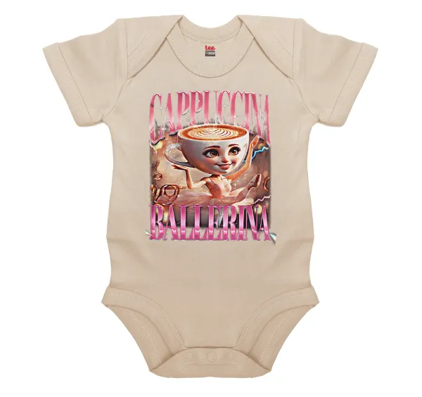 BALLERINA CAPUCHINA FUNK — Short-sleeve baby bodysuit, 0-18 months, natural (ecru), 100% organic cotton