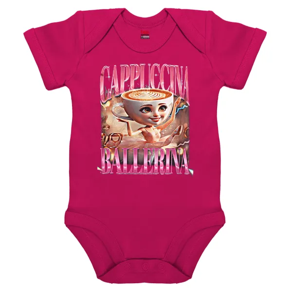 BALLERINA CAPUCHINA FUNK — Short-sleeve baby bodysuit, 0-18 months, PINK, 100% organic cotton