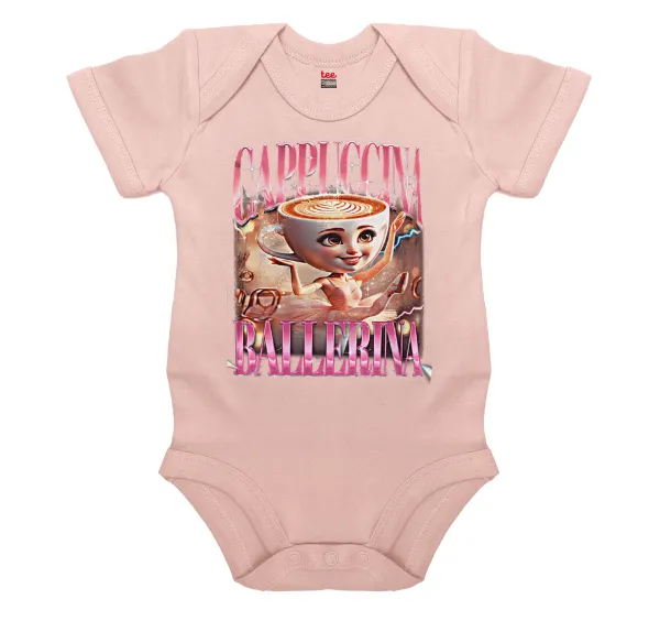 BALLERINA CAPUCHINA FUNK — Βρεφικό φορμάκι μωρού, 0-18 μηνών, ΡΟΖ POWDER, 100% Organic Cotton, κοντομάνικο