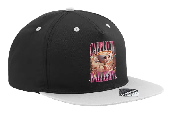 BALLERINA CAPUCHINA FUNK — Adult Flat Snapback Hat Black/Grey, (100% COTTON TWILL, ADULT, UNISEX, ONE SIZE)