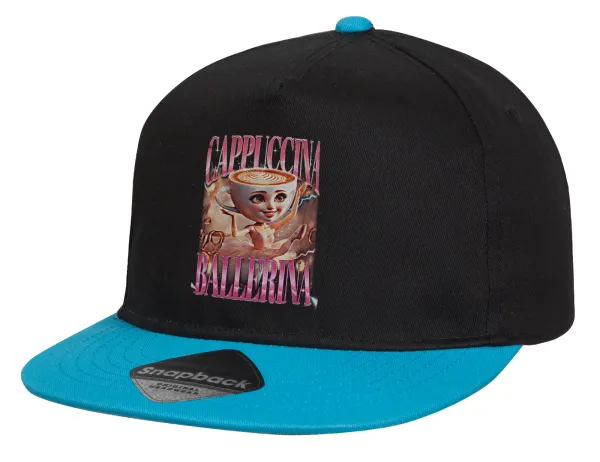 BALLERINA CAPUCHINA FUNK — Child's Flat Snapback Hat, Black/Blue (100% COTTON, CHILD, UNISEX, ONE SIZE)