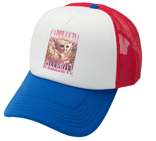 BALLERINA CAPUCHINA FUNK — Adult Soft Trucker Hat with Red/Blue/White Mesh (POLYESTER, ADULT, UNISEX, ONE SIZE)