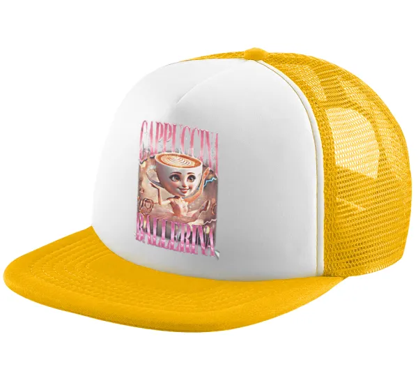 BALLERINA CAPUCHINA FUNK — Adult Soft Trucker Hat with Yellow/White Mesh (POLYESTER, ADULT, UNISEX, ONE SIZE)