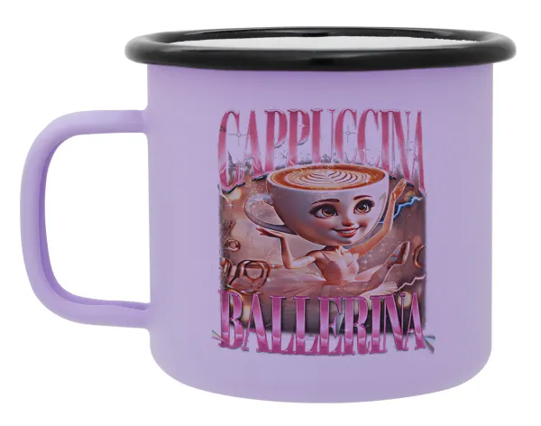 BALLERINA CAPUCHINA FUNK — Metal enamel mug, matte light pastel purple, 360ml