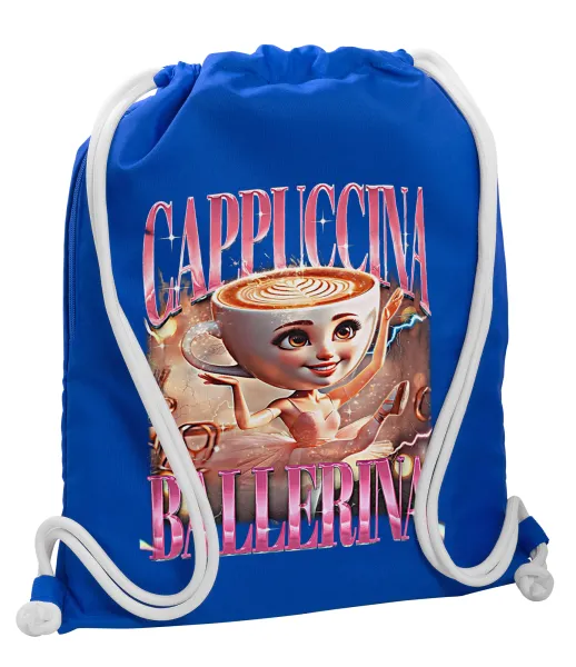BALLERINA CAPUCHINA FUNK — Backpack pouch GYMBAG Blue, with pocket (40x48cm) & thick cords