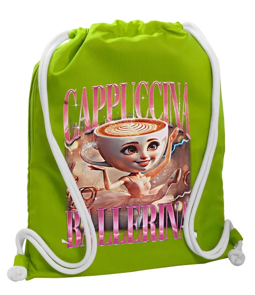 BALLERINA CAPUCHINA FUNK — Backpack bag GYMBAG LIME GREEN, with pocket (40x48cm) & thick cords