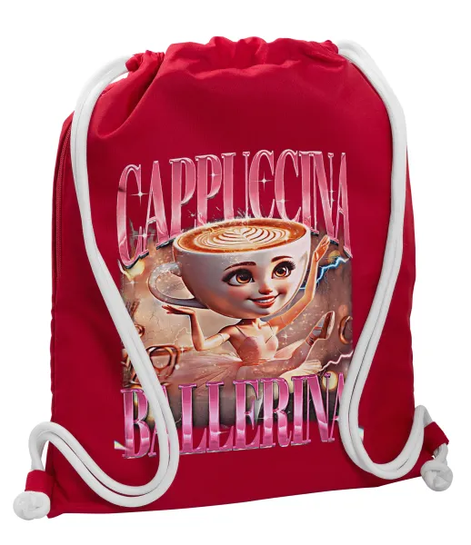 BALLERINA CAPUCHINA FUNK — Backpack pouch GYMBAG Red, with pocket (40x48cm) & thick cords