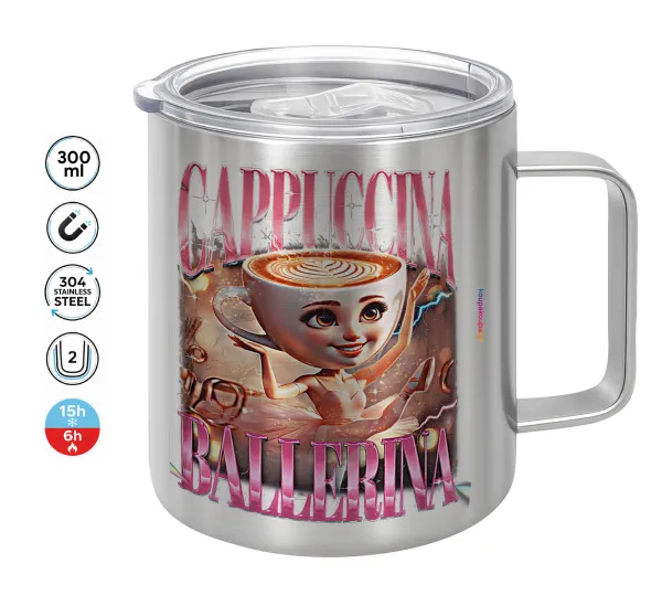 BALLERINA CAPUCHINA FUNK — Double-walled stainless steel mug 300ml with temperature-retaining lid