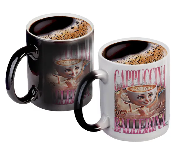 BALLERINA CAPUCHINA FUNK — Color changing magic Mug, ceramic, 330ml when adding hot liquid inside, the black colour desappears (1 pcs)