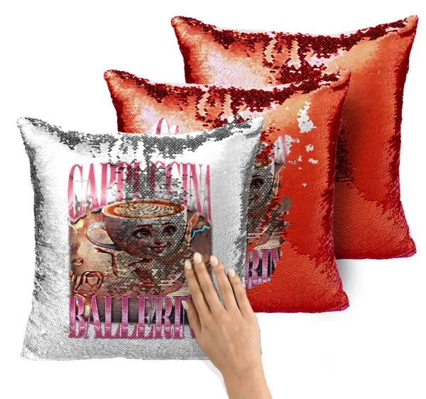 BALLERINA CAPUCHINA FUNK — Magic sofa cushion with red sequins, 40x40cm, filling included