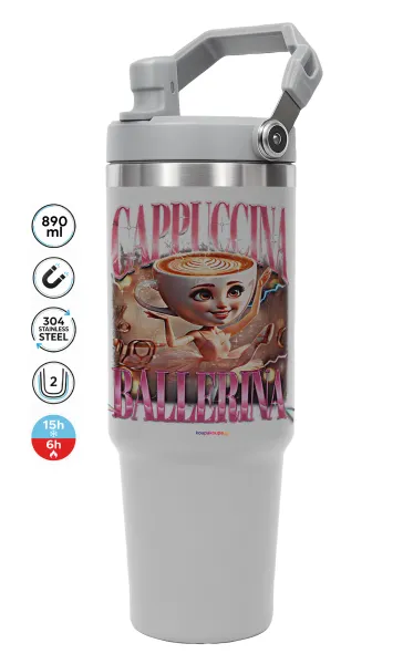 BALLERINA CAPUCHINA FUNK — GREY Travel Tumbler with Handle 890ml