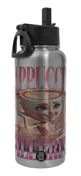 BALLERINA CAPUCHINA FUNK — Metal mug thermo Silver with Straw and Spout Lid (Stainless steel), double wall, 950ml