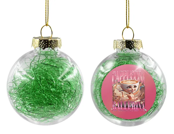 BALLERINA CAPUCHINA FUNK — Transparent Christmas tree ball ornament with green filling 8cm