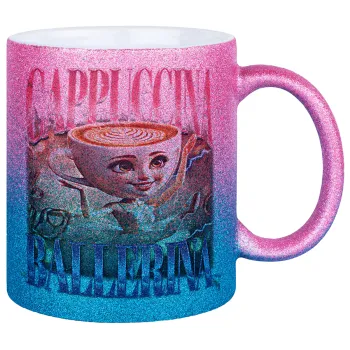 BALLERINA CAPUCHINA FUNK, Κούπα Χρυσή/Μπλε Glitter, κεραμική, 330ml