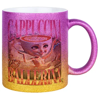 BALLERINA CAPUCHINA FUNK, Κούπα Χρυσή/Ροζ Glitter, κεραμική, 330ml