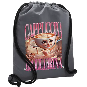 BALLERINA CAPUCHINA FUNK, Τσάντα πλάτης πουγκί GYMBAG ΓΚΡΙ, με τσέπη (40x48cm) & χονδρά κορδόνια