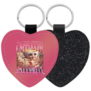 BALLERINA CAPUCHINA FUNK, Μπρελόκ PU δερμάτινο glitter καρδιά ΜΑΥΡΟ