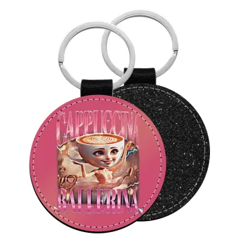 BALLERINA CAPUCHINA FUNK, Μπρελόκ Δερματίνη, στρογγυλό ΜΑΥΡΟ (5cm)